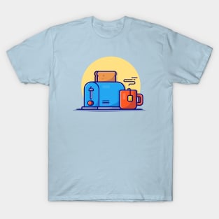 Toaster Bread And Tea Cartoon Vector Icon Illustration T-Shirt